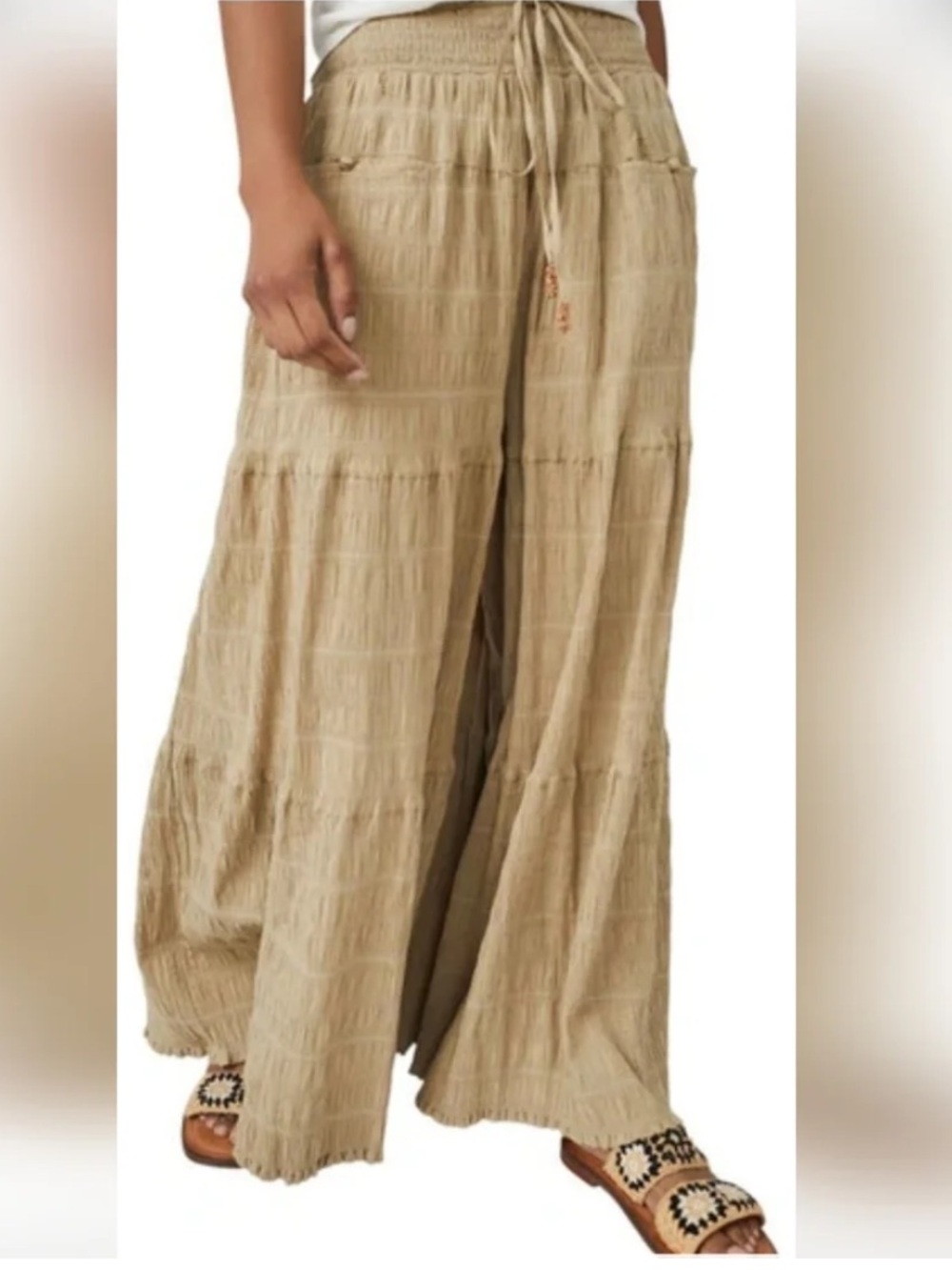 NWOT Free People Women's Free-est In Paradise Wide Leg Boho Beige Pants Sz S